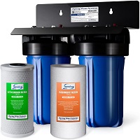 iSpring WGB21B 2-Stage Whole House Water Filtration System with 10" x 4.5" Sediment CTO(Chlorine, Taste, and Odor) Filter, 1" Inlet/Outlet
