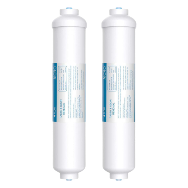 Vegebe Inline Water Filter for Ice Maker, Refrigerator, Under-Sink Reverse Osmosis Water System, Post Activated Carbon Water Filter Replacement Cartridge with 1/4-Inch Quick-Connect (Pack of 2)