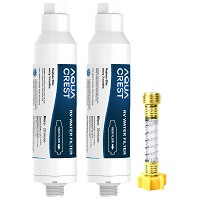 AQUA CREST RV Inline Water Filter with Hose Protector, NSF Certified, Reduces Chlorine, Bad Taste&Odor for RVs and Marines, Drinking & Washing Filter with 1 Flexible Hose Protector