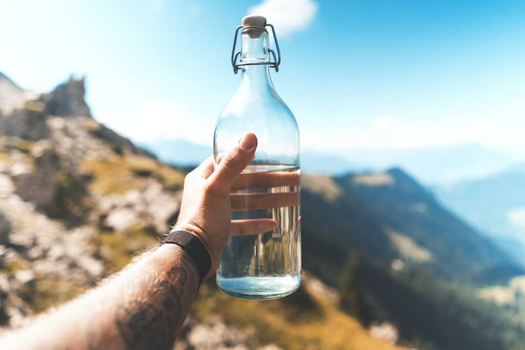 pure water contained in a glass jar